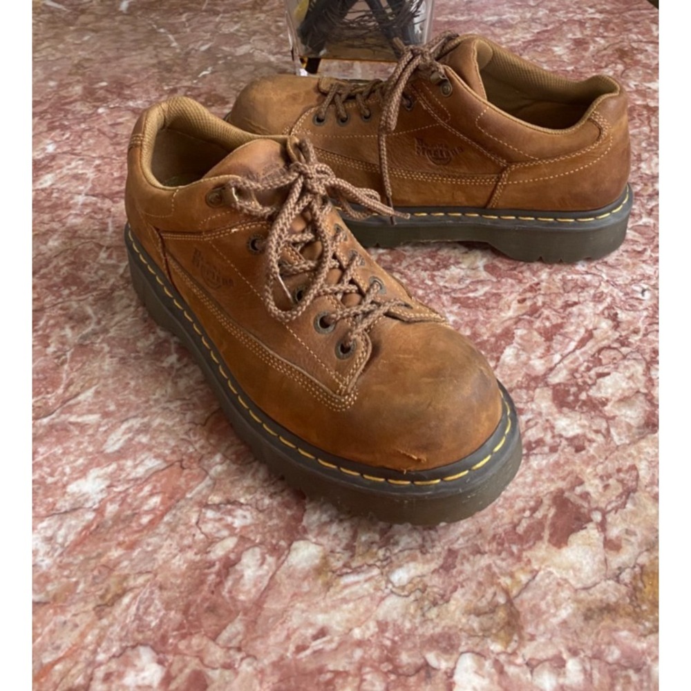 Vtg Dr Martens Chunky 9A53 Tan Brown Leather Sz 12 Shoes Y2K Grunge Gorpcore Ox
